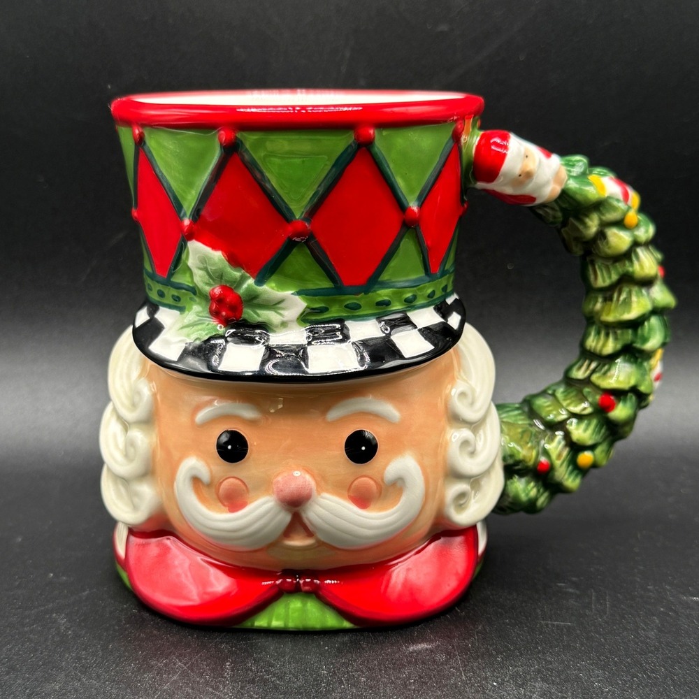 Spode Christmas Tree Nutcracker Toby Mug Wreath Handle Figural Holiday 17 oz
